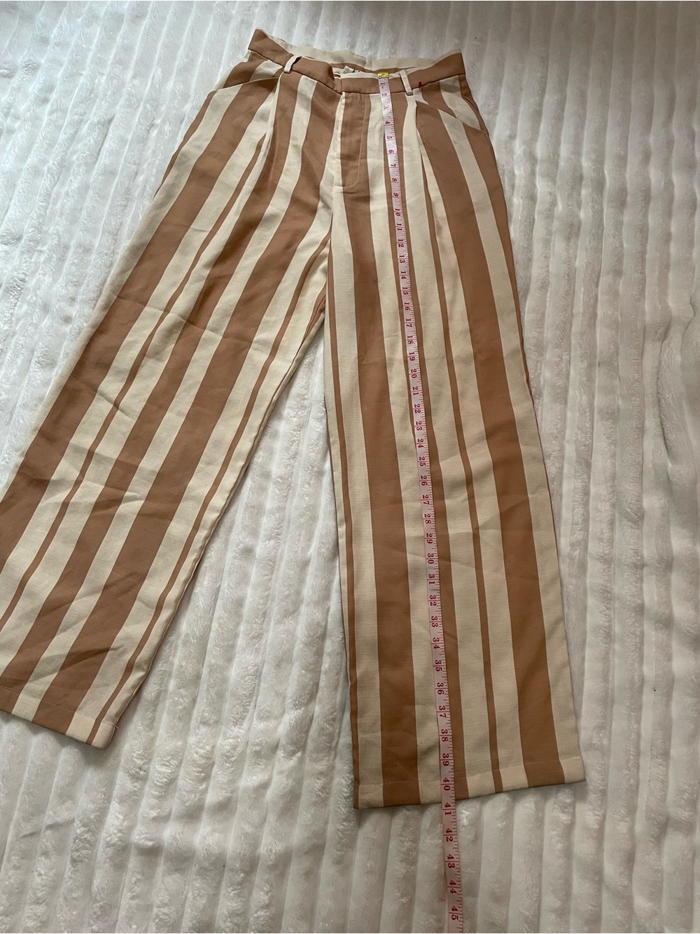 High-Rise Wide-Leg Striped Pants in Tan and Cream - Picture 7 of 15